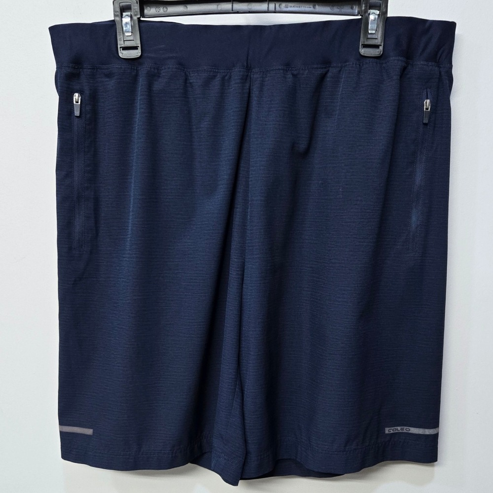 Mens Athletic Shorts Size XL Navy Blue Zip Pocket Stretch Performance Athleisure
